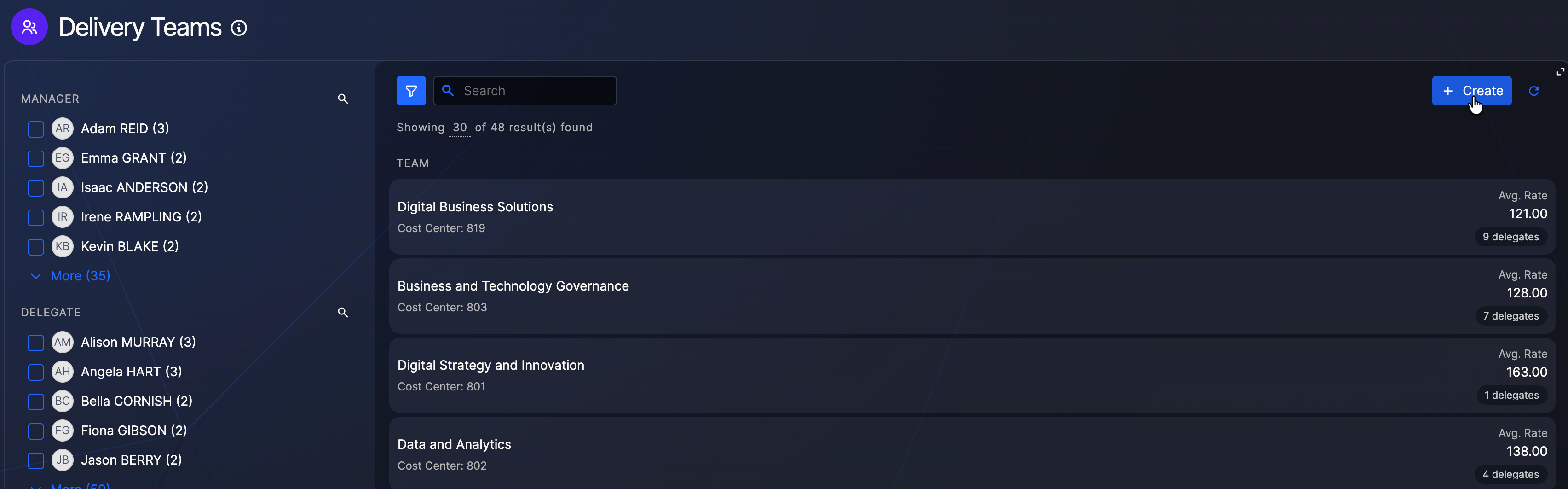 Create Delivery Team button