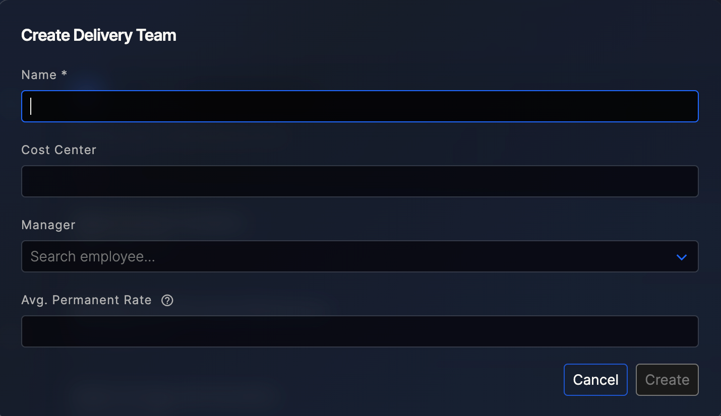 Create Delivery Team modal