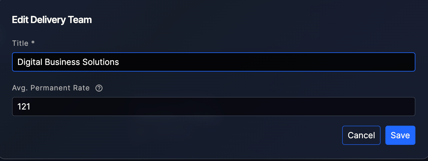 Edit Delivery Team modal